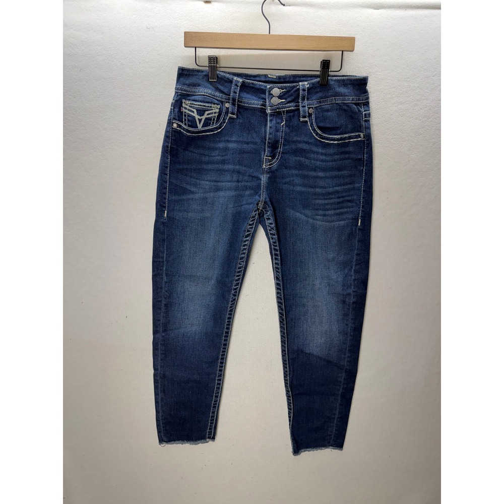 Vigoss Skinny Jeans Womens 12 Dark Blue Heritage Fit Frayed Hem 3536